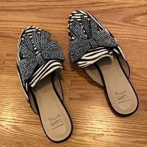 Sequin bow slides with animal print